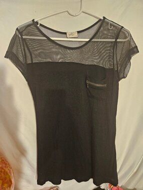 Glitz Black Mesh Top with Pocket Detail Size M